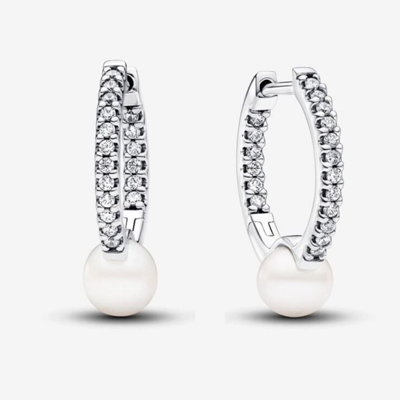 Pandora Freshwater Cultured Pearl Hoop Earrings - Picture 1 of 8